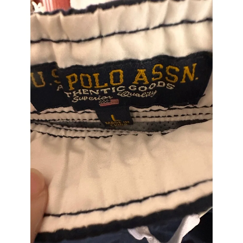 U.S. Polo Assn Swim Trunks Navy Blue White Stripe Cargo Pocket Mens Large